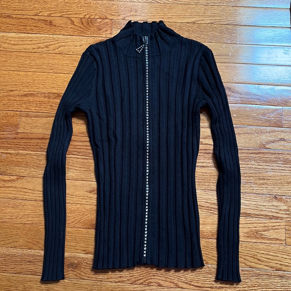 Belldini Black Sweater w/Bedazzled Zipper; S